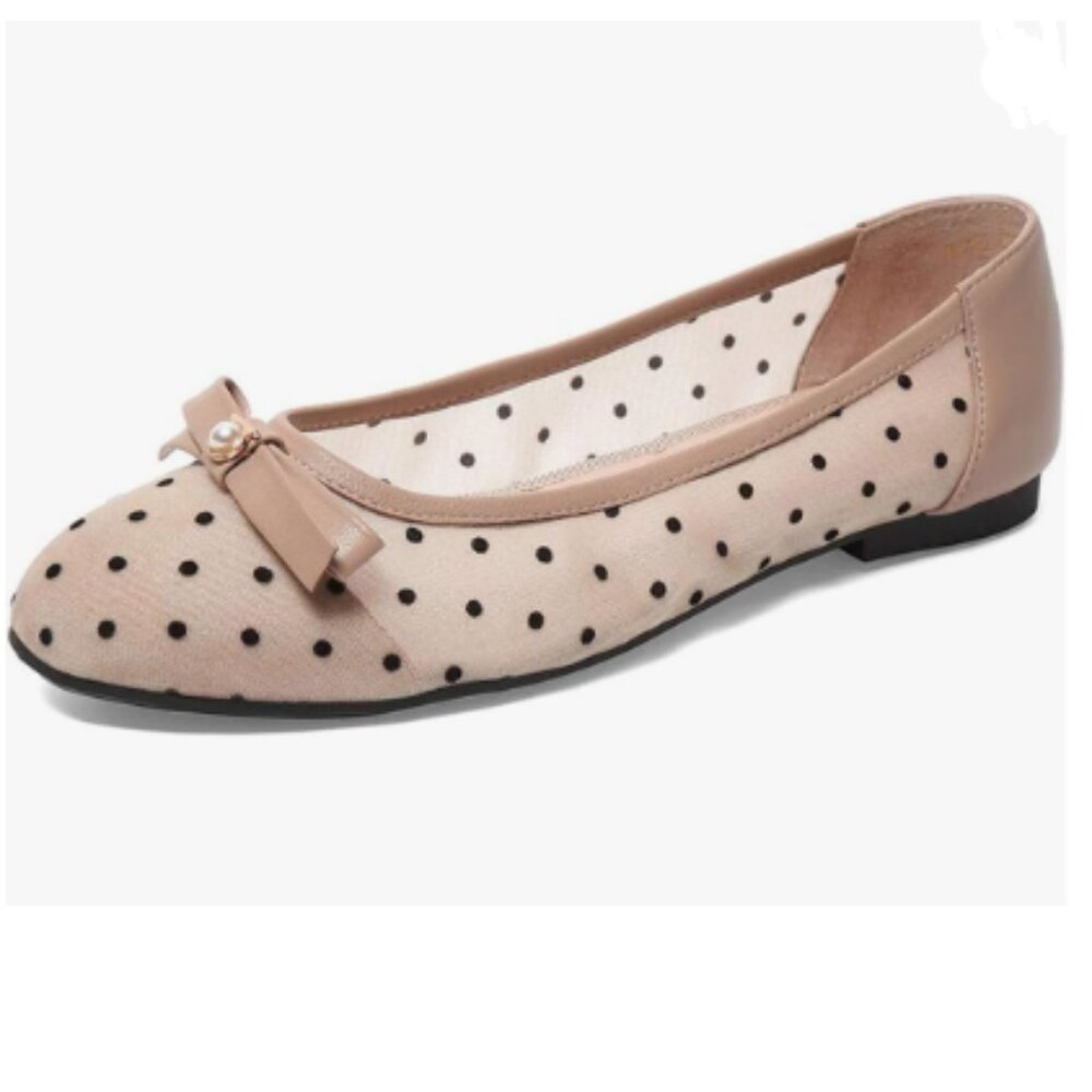 YDN Brown Bowknot Round Toe Comfortable Ballets Slip on Flats Walking Shoe